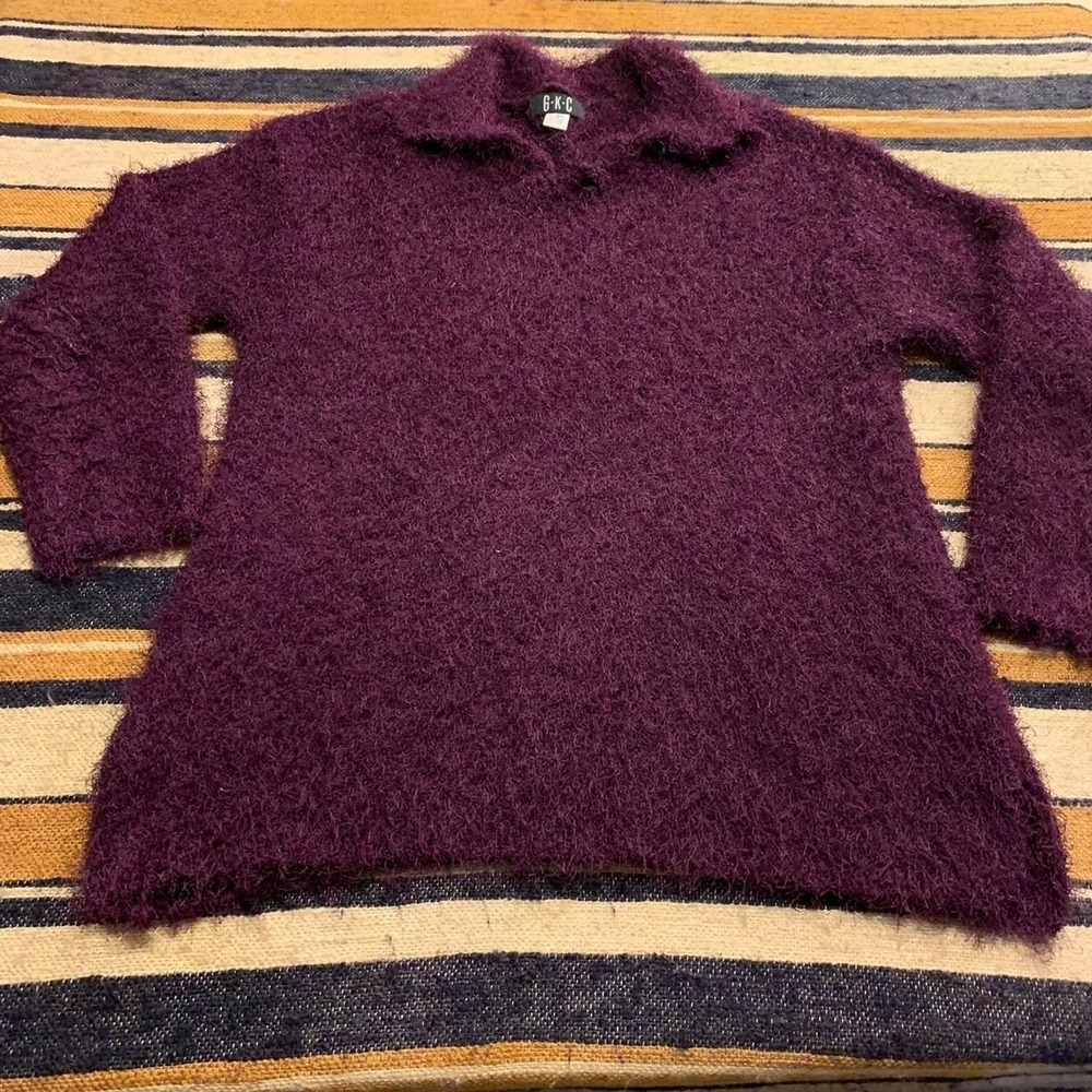 VTG y2k sweater Purple Fuzzy Eyelash Knit Collared V-Neck Large Whimsygoth Artsy